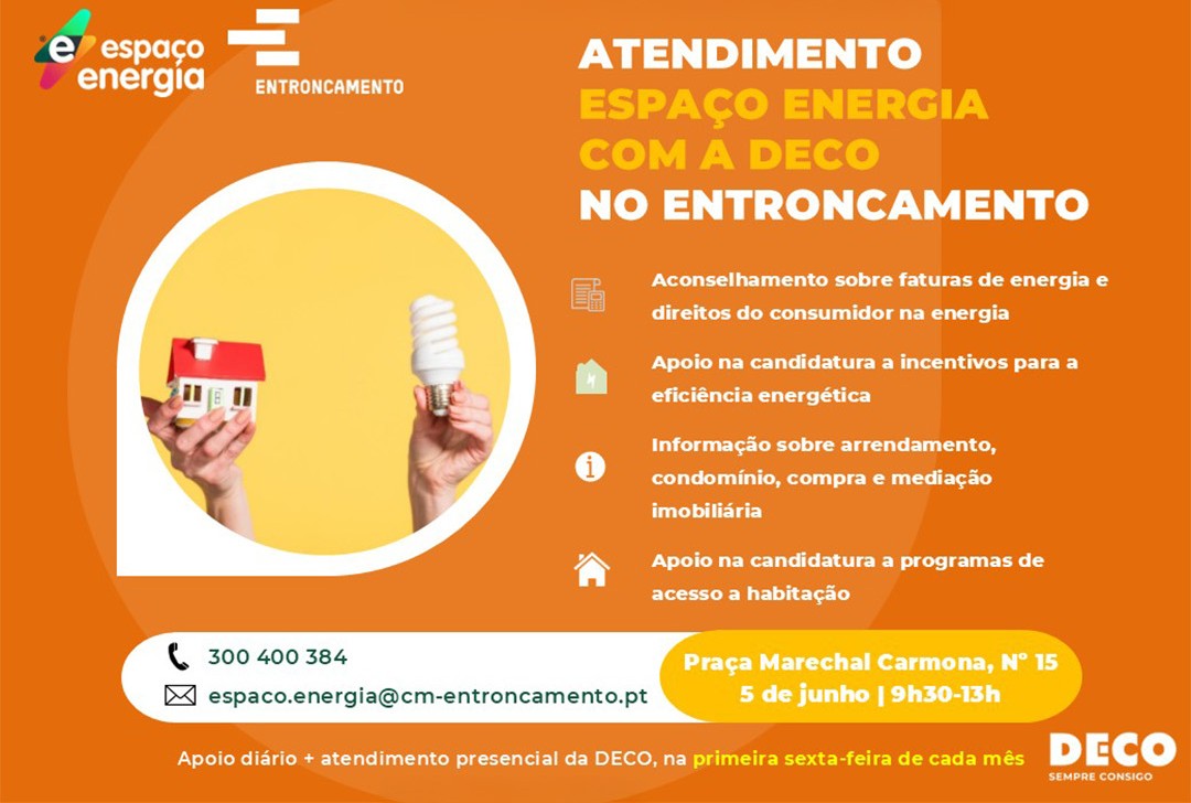 5 de junho | 9h30m » 13h00m | Atendimento Espaço Energia com a DECO